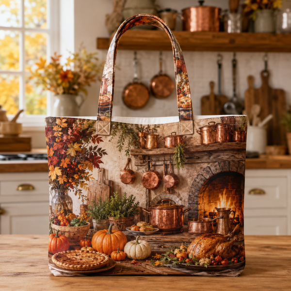 15_autumnkitchen Autumn Farmhouse Kitchen illustrated on a zippered tote bag