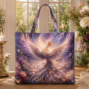 15_mysticbird Mystic Bird illustrated on a zippered tote bag