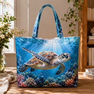15_turtlesea Sea Turtle Reef illustrated on a zippered tote bag