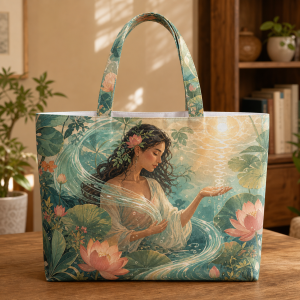 16_healing_woman Healing Woman illustrated on a zippered tote bag