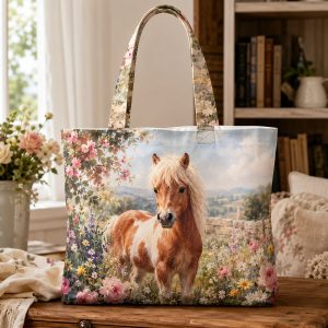 16_ponymeadow Pony Meadow illustrated on a zippered tote bag