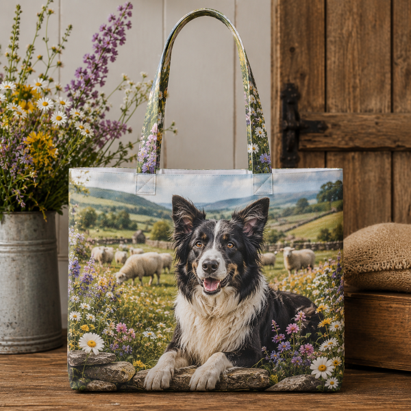16_sheepdog Sheepdog illustrated on a zippered tote bag