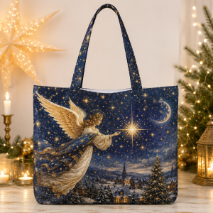 17-celestialb Celestial Christmas Angel illustrated on a zippered tote bag