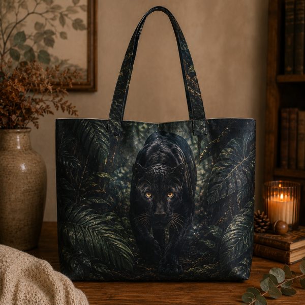 17_blackpanther Black Panther illustrated on a zippered tote bag