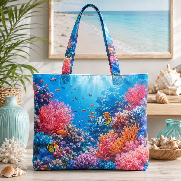 Coral illustrated on a zippered tote bag
