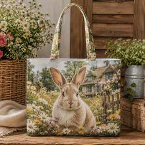 17_rabbit Farmhouse Rabbit illustrated on a zippered tote bag