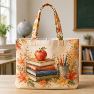 17_thankteacher Teacher Appreciation Harvest illustrated on a zippered tote bag