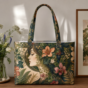18_botanical_woman Botanical Woman illustrated on a zippered tote bag