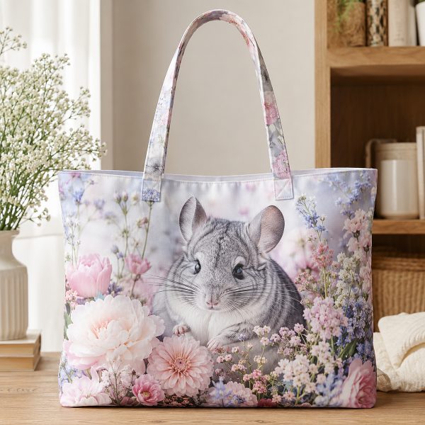18_chinchillabloom Chinchilla Flowers illustrated on a zippered tote bag