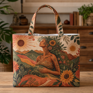 18_earth_woman Earth Woman illustrated on a zippered tote bag
