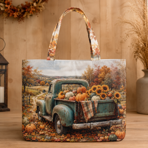 18_harvesttruck Vintage Harvest Truck illustrated on a zippered tote bag