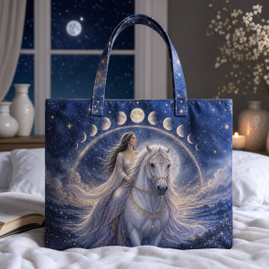 Selene illustrated on a zippered tote bag