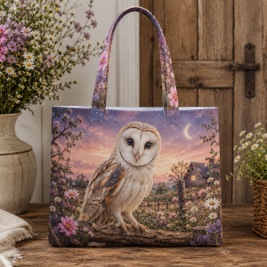 19_barnowl Barn Owl illustrated on a zippered tote bag