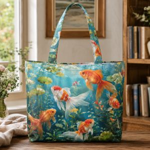 19_goldfishpond Goldfish Pond illustrated on a zippered tote bag