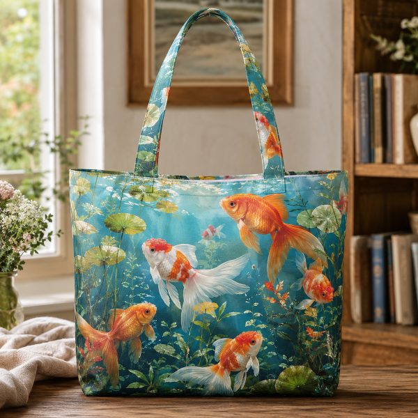 Goldfish Pond illustrated on a zippered tote bag