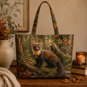 Marten illustrated on a zippered tote bag