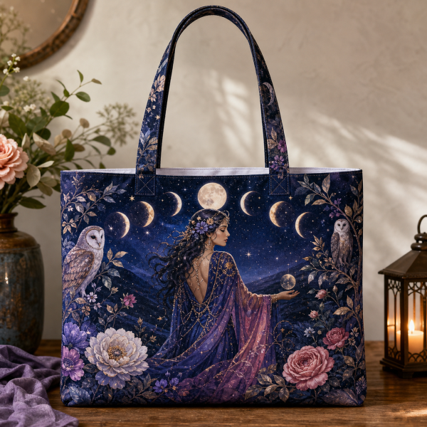 19_moon_goddess Moon Goddess illustrated on a zippered tote bag