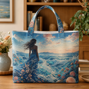 19_ocean_woman Ocean Woman illustrated on a zippered tote bag