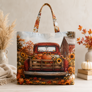 Rustic Red Harvest Truck Zipper Tote Bag