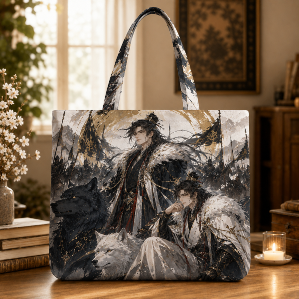 19_wolfempire Wolf Empire illustrated on a zippered tote bag
