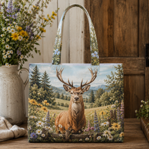 Meadow Deer illustrated on a zippered tote bag