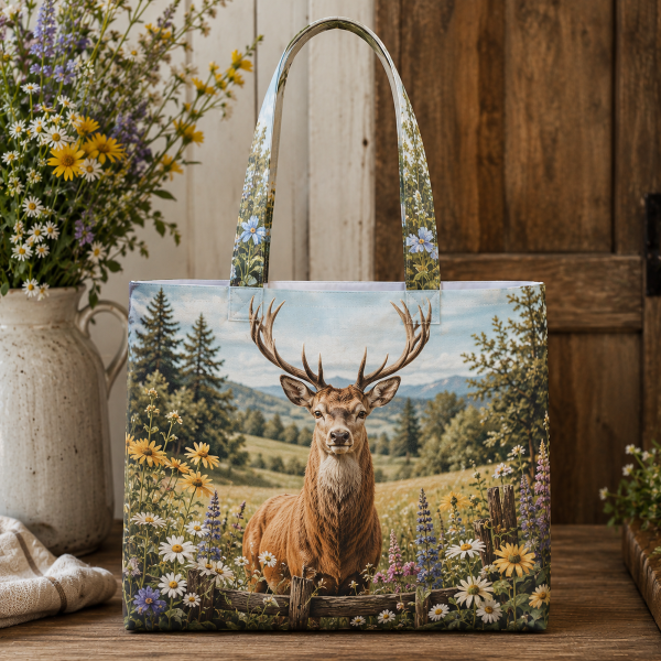 Meadow Deer illustrated on a zippered tote bag