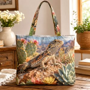 20_lizarddesert Desert Lizard illustrated on a zippered tote bag