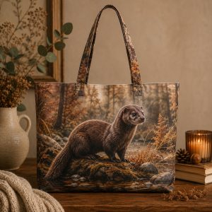 Mink illustrated on a zippered tote bag