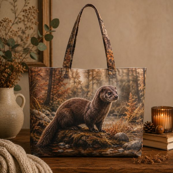 Mink illustrated on a zippered tote bag