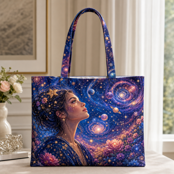 20_star_woman Star Woman illustrated on a zippered tote bag