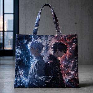 24_clockdivide Clock Divide illustrated on a zippered tote bag
