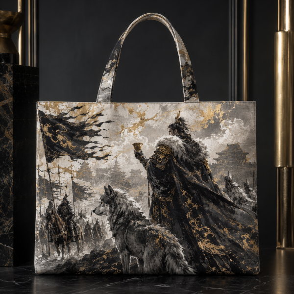 Gilded Wolf illustrated on a zippered tote bag