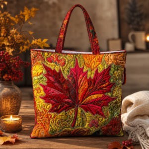 Autumn Maple Leaf illustrated on a zippered tote bag