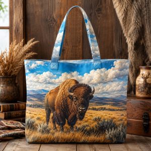 bison Prairie Bison illustrated on a zippered tote bag