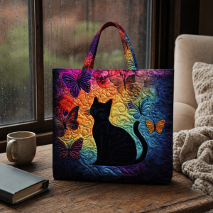black-cat-butterfly Black Cat Butterfly illustrated on a zippered tote bag