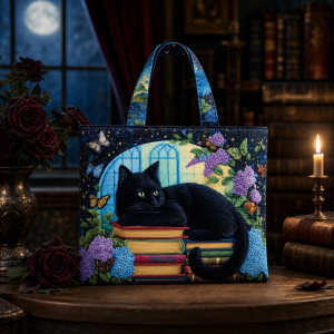 black-cat-hydrangea Black Cat Hydrangea illustrated on a zippered tote bag