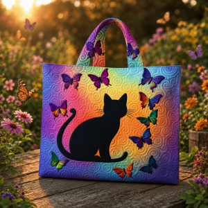 black-cat-roses Black Cat Roses illustrated on a zippered tote bag