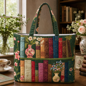 books-roses-library Books Roses Library illustrated on a zippered tote bag