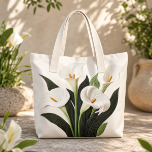 calla-lily-white_premium-polyester-3d-42x38-1 White Calla Lily illustrated on a zippered tote bag