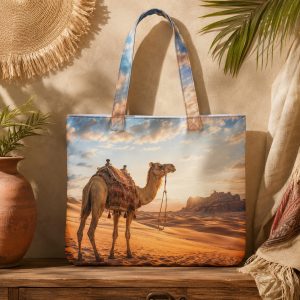 camel Camel illustrated on a zippered tote bag
