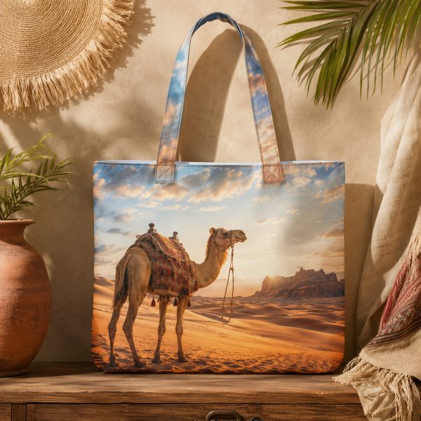 camel Camel illustrated on a zippered tote bag