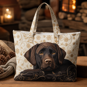 chocolate-labrador__42x38_2000 Chocolate Labrador illustrated on a zippered tote bag