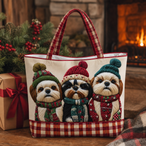 christmas-dogs__42x38_2000 Christmas Dogs illustrated on a zippered tote bag