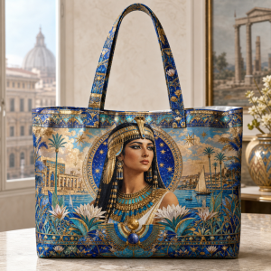 cleopatra Cleopatra illustrated on a zippered tote bag