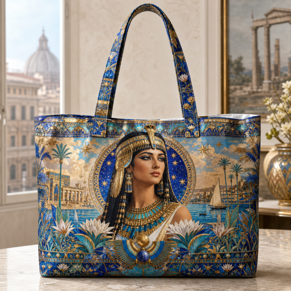 cleopatra Cleopatra illustrated on a zippered tote bag