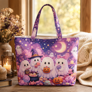 cuteghost cuteghost illustration on a zippered tote bag