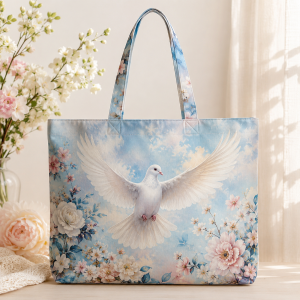 dove Dove illustrated on a zippered tote bag