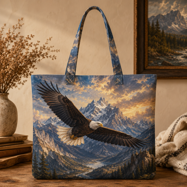 Eagle illustrated on a zippered tote bag