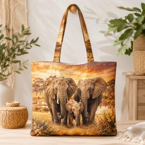 elephant Elephant illustrated on a zippered tote bag