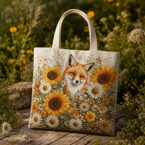 fox-wildflower_premium-polyester-3d-42x38-1 Fox Wildflower illustrated on a zippered tote bag